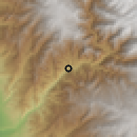 Shaded relief of the 60 km around Pacaran, drawn from the GMTED2010 grid
