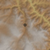 Shaded relief of the 60 km around Paccha, drawn from the GMTED2010 grid