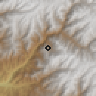 Shaded relief of the 60 km around Paccho, drawn from the GMTED2010 grid