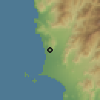 Shaded relief of the 60 km around Padre Marquez, drawn from the GMTED2010 grid