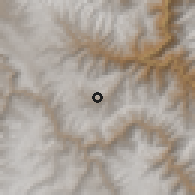 Shaded relief of the 60 km around Pampas, drawn from the GMTED2010 grid
