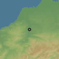 Shaded relief of the 60 km around Pampas de Hospital, drawn from the GMTED2010 grid