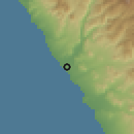 Shaded relief of the 60 km around Paramonga, drawn from the GMTED2010 grid