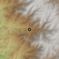 Shaded relief of the 60 km around Pariacoto, drawn from the GMTED2010 grid