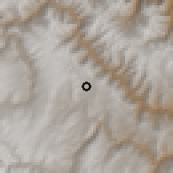 Shaded relief of the 60 km around Paucara, drawn from the GMTED2010 grid