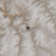 Shaded relief of the 59 km around Pillpinto, drawn from the GMTED2010 grid