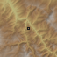 Shaded relief of the 60 km around Pion, drawn from the GMTED2010 grid