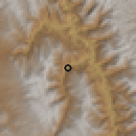 Shaded relief of the 60 km around Pucará, drawn from the GMTED2010 grid