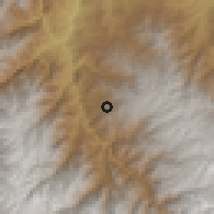 Shaded relief of the 60 km around Pucara, drawn from the GMTED2010 grid