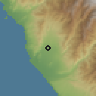 Shaded relief of the 60 km around Quilmaná, drawn from the GMTED2010 grid