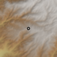 Shaded relief of the 59 km around Quishuar, drawn from the GMTED2010 grid