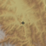 Shaded relief of the 60 km around Raymondi, drawn from the GMTED2010 grid