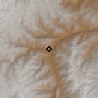 Shaded relief of the 60 km around Rondos, drawn from the GMTED2010 grid