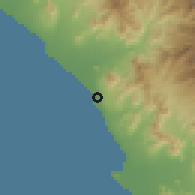 Shaded relief of the 60 km around Salaverry, drawn from the GMTED2010 grid
