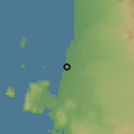 Shaded relief of the 59 km around San Andrés, drawn from the GMTED2010 grid