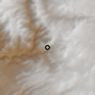 Shaded relief of the 59 km around San Cristobal, drawn from the GMTED2010 grid