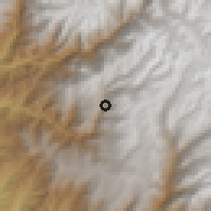 Shaded relief of the 60 km around San Damian, drawn from the GMTED2010 grid