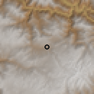 Shaded relief of the 59 km around San Jerónimo, drawn from the GMTED2010 grid