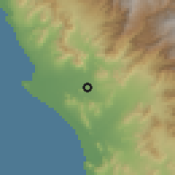 Shaded relief of the 60 km around San José, drawn from the GMTED2010 grid