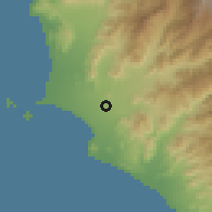 Shaded relief of the 60 km around San Luis, drawn from the GMTED2010 grid