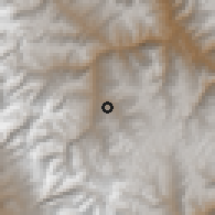 Shaded relief of the 60 km around San Luis, drawn from the GMTED2010 grid