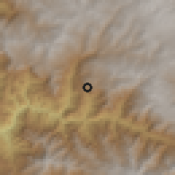 Shaded relief of the 60 km around San Pablo, drawn from the GMTED2010 grid