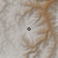 Shaded relief of the 60 km around San Pedro de Chaulan, drawn from the GMTED2010 grid