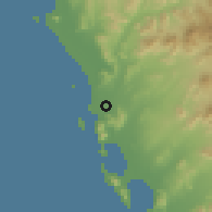 Shaded relief of the 60 km around Santa, drawn from the GMTED2010 grid