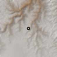 Shaded relief of the 60 km around Santa Ana de Tusi, drawn from the GMTED2010 grid