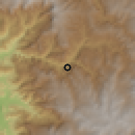 Shaded relief of the 60 km around Santa Cruz, drawn from the GMTED2010 grid