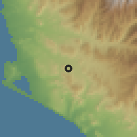 Shaded relief of the 60 km around Santa Leonor, drawn from the GMTED2010 grid