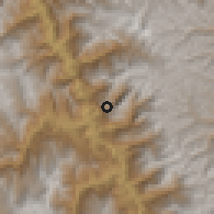 Shaded relief of the 60 km around Bolivar, drawn from the GMTED2010 grid