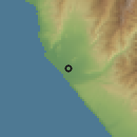 Shaded relief of the 60 km around San Vicente de Cañete, drawn from the GMTED2010 grid