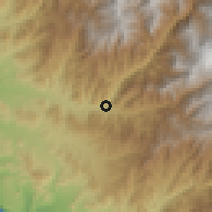 Shaded relief of the 60 km around Sayan, drawn from the GMTED2010 grid