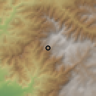 Shaded relief of the 60 km around Sinsicap, drawn from the GMTED2010 grid