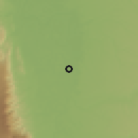 Shaded relief of the 60 km around Tahuania, drawn from the GMTED2010 grid