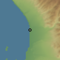 Shaded relief of the 60 km around Tambo de Mora, drawn from the GMTED2010 grid