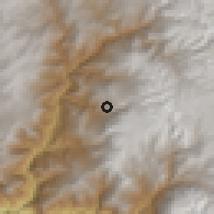 Shaded relief of the 60 km around Cabana, drawn from the GMTED2010 grid