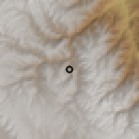 Shaded relief of the 60 km around Tapo, drawn from the GMTED2010 grid