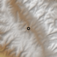 Shaded relief of the 60 km around Tinco, drawn from the GMTED2010 grid