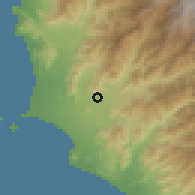 Shaded relief of the 60 km around Tres de Diciembre, drawn from the GMTED2010 grid