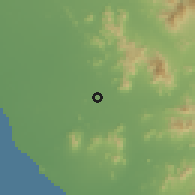 Shaded relief of the 60 km around Tuman, drawn from the GMTED2010 grid