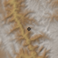 Shaded relief of the 60 km around Uchumarca, drawn from the GMTED2010 grid