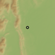 Shaded relief of the 60 km around Vargas Guerra, drawn from the GMTED2010 grid