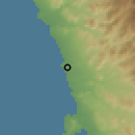Shaded relief of the 60 km around Végueta, drawn from the GMTED2010 grid
