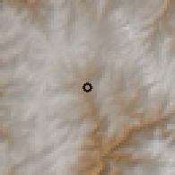 Shaded relief of the 60 km around Cachicadan, drawn from the GMTED2010 grid