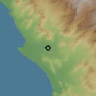 Shaded relief of the 60 km around Virú, drawn from the GMTED2010 grid