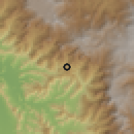 Shaded relief of the 60 km around Yamango, drawn from the GMTED2010 grid