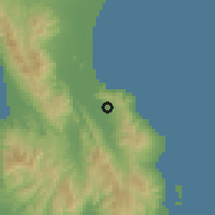 Shaded relief of the 60 km around Abuyog, drawn from the GMTED2010 grid