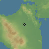 Shaded relief of the 60 km around Alangalang, drawn from the GMTED2010 grid